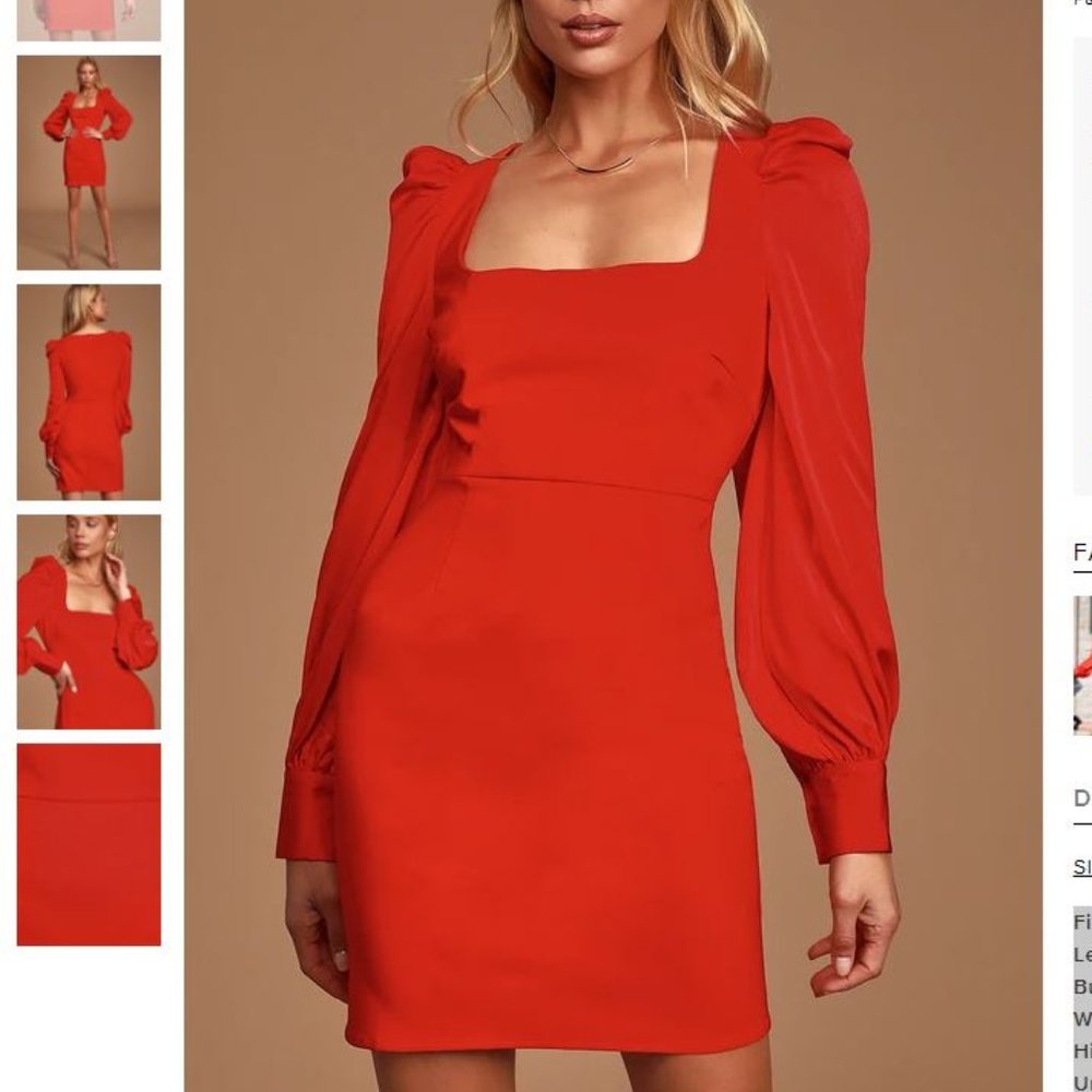 Longtime Crush Red Puff Shoulder Long Sleeve Mini Dress Size Medium